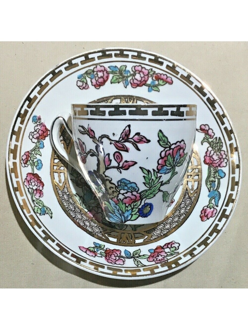 “The India Tree” Tea Cup White With Flowers And Gold Trim. (S-17)